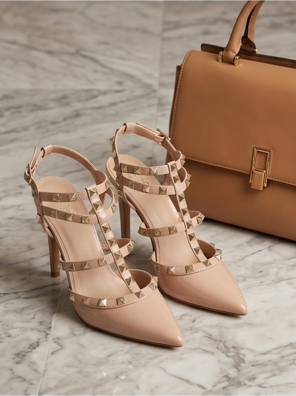 Mix No. 6 Beige Pointed-Toe Studded Strappy Flats - Picture 7 of 10